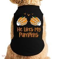 He Likes My Pumpkins Matching Couples Pumpkin Halloween Doggie Tank thumb 0