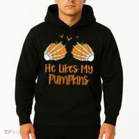 He Likes My Pumpkins Matching Couples Pumpkin Halloween Hoodie thumb 2