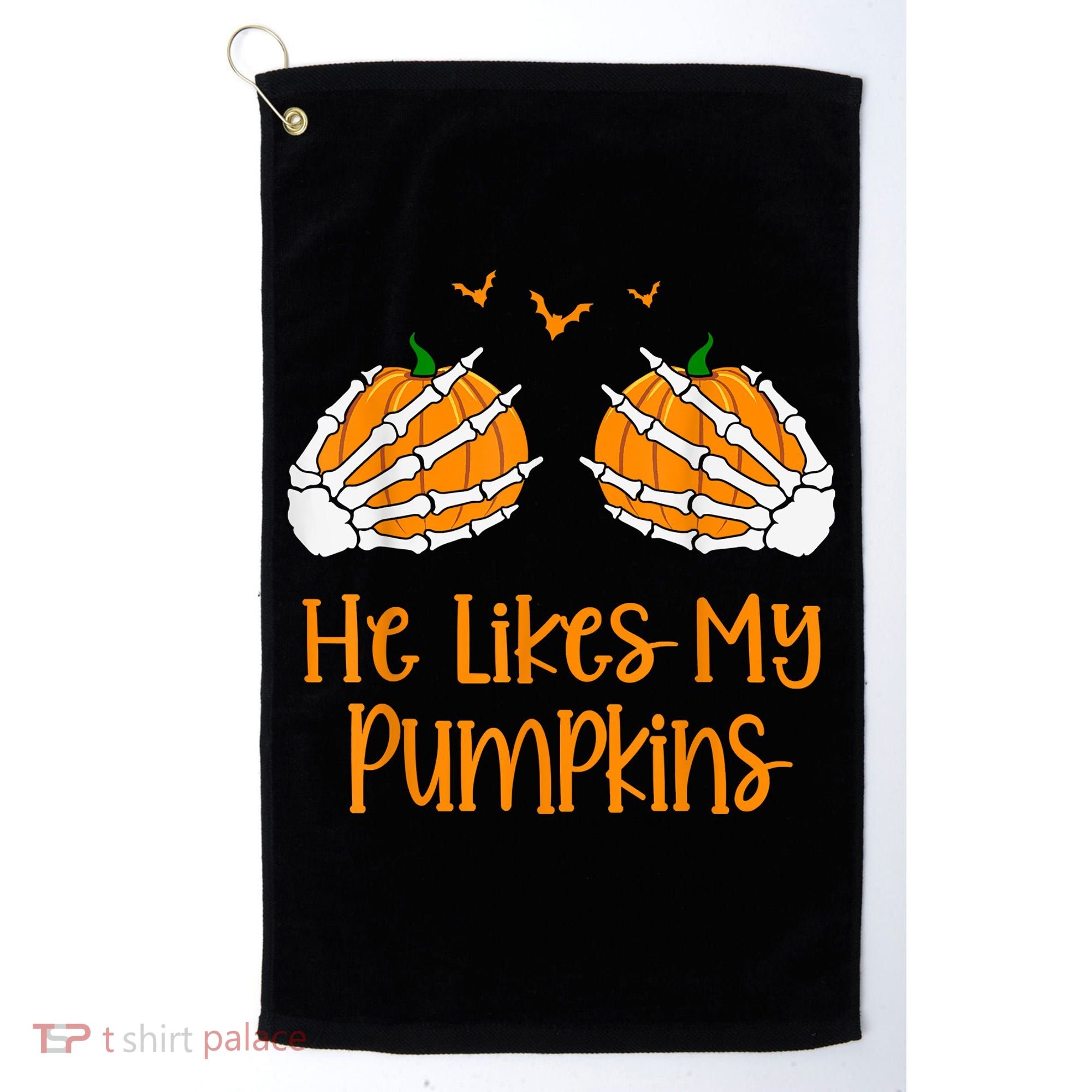 He Likes My Pumpkins Matching Couples Pumpkin Halloween Golf Towel