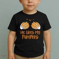 He Likes My Pumpkins Matching Couples Pumpkin Halloween Toddler T-Shirt thumb 2