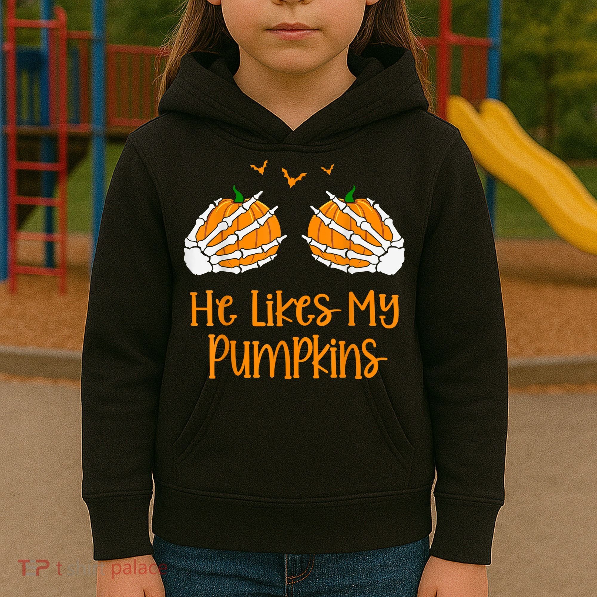 He Likes My Pumpkins Matching Couples Pumpkin Halloween Kids Hoodie