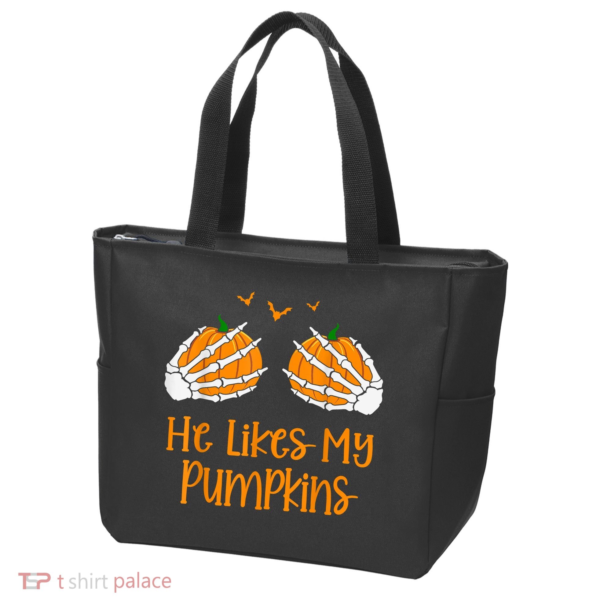 He Likes My Pumpkins Matching Couples Pumpkin Halloween Tote Bag