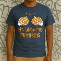 He Likes My Pumpkins Matching Couples Pumpkin Halloween T-Shirt thumb 3