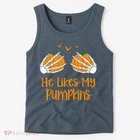 He Likes My Pumpkins Matching Couples Pumpkin Halloween Tank Top thumb 2