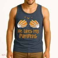 He Likes My Pumpkins Matching Couples Pumpkin Halloween Tank Top thumb 3