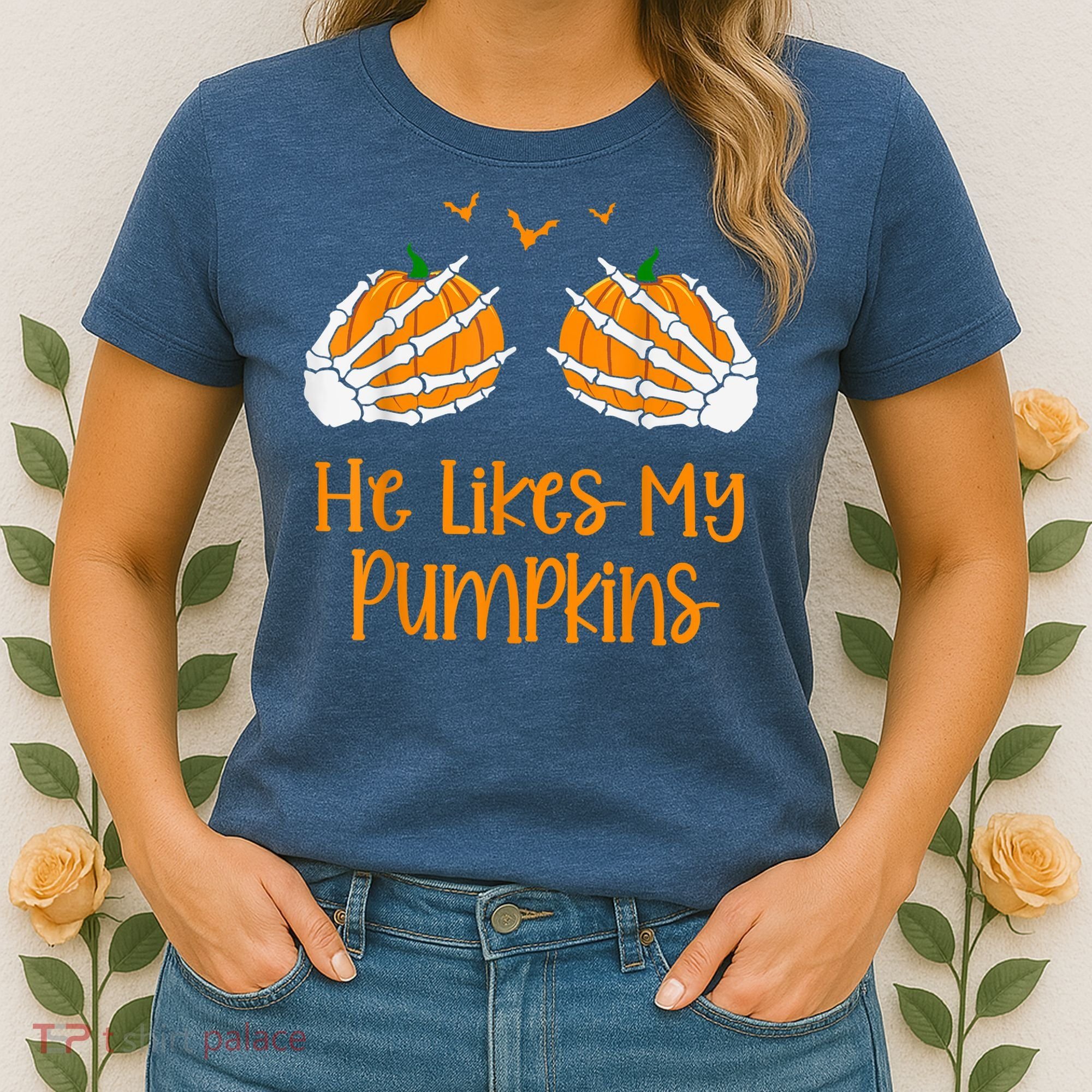 He Likes My Pumpkins Matching Couples Pumpkin Halloween Women's T-Shirt