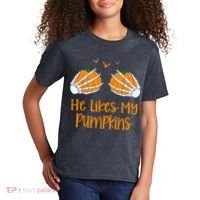 He Likes My Pumpkins Matching Couples Pumpkin Halloween Kids T-Shirt thumb 2