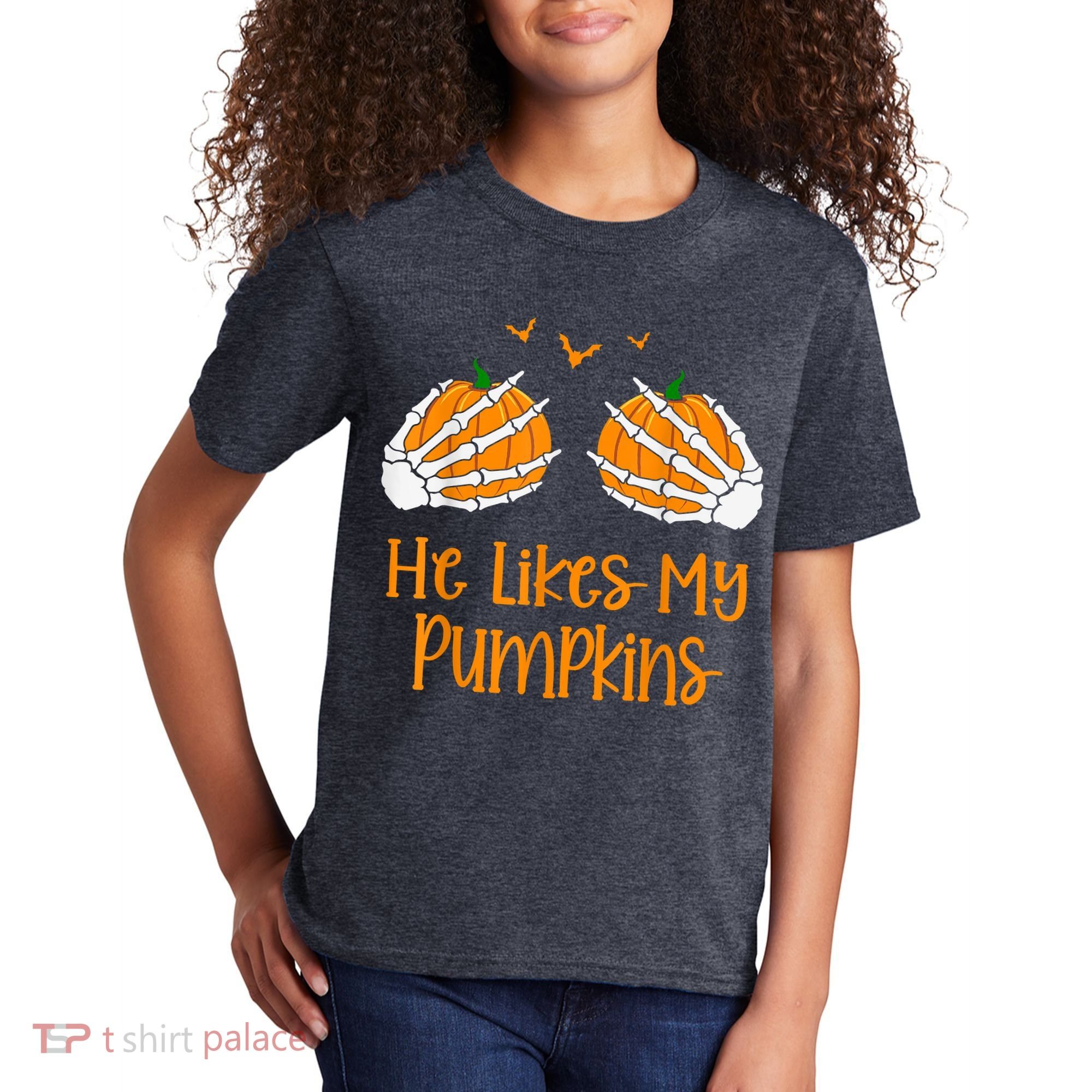 He Likes My Pumpkins Matching Couples Pumpkin Halloween Kids T-Shirt