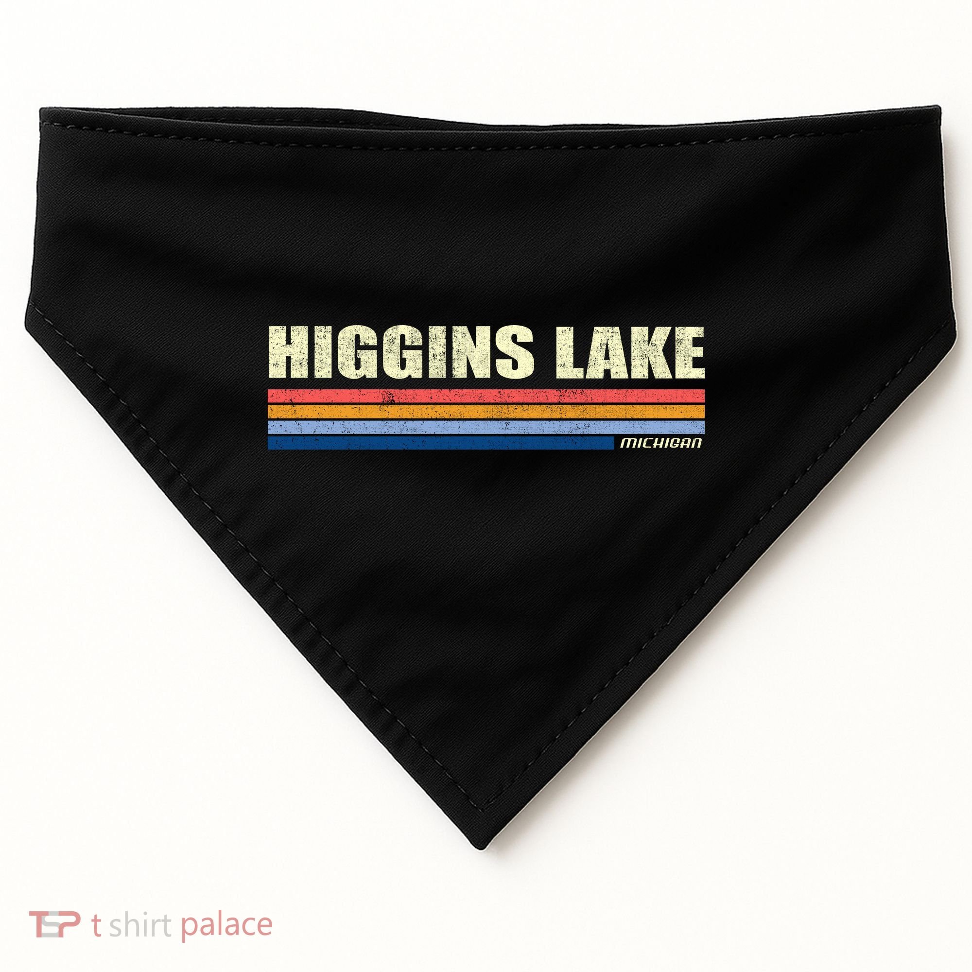 Higgins Lake Michigan Retro Style 1980's Logo USA-Made Doggie Bandana