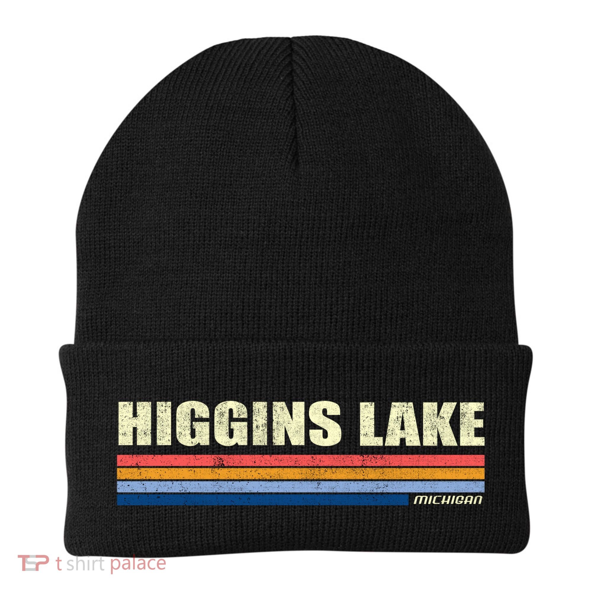 Higgins Lake Michigan Retro Style 1980's Logo Beanie