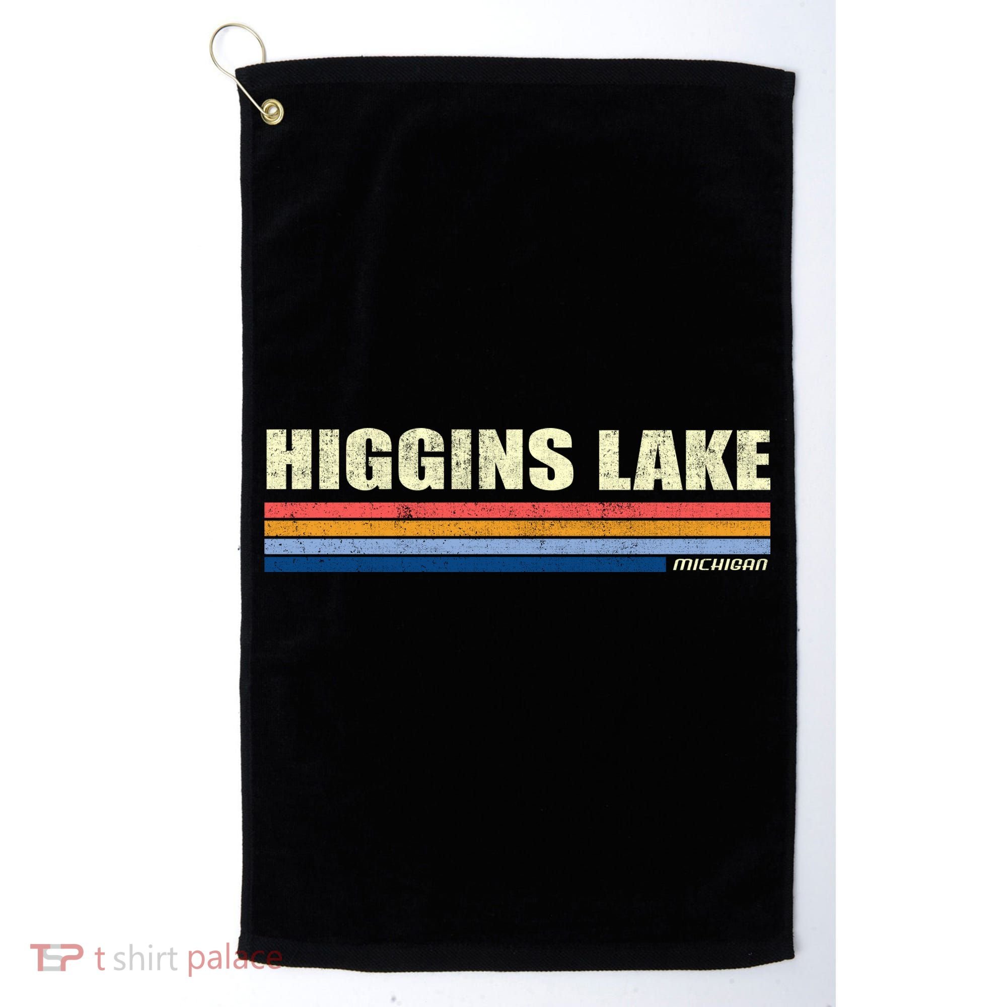 Higgins Lake Michigan Retro Style 1980's Logo Golf Towel
