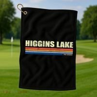 Higgins Lake Michigan Retro Style 1980's Logo Golf Towel thumb 1