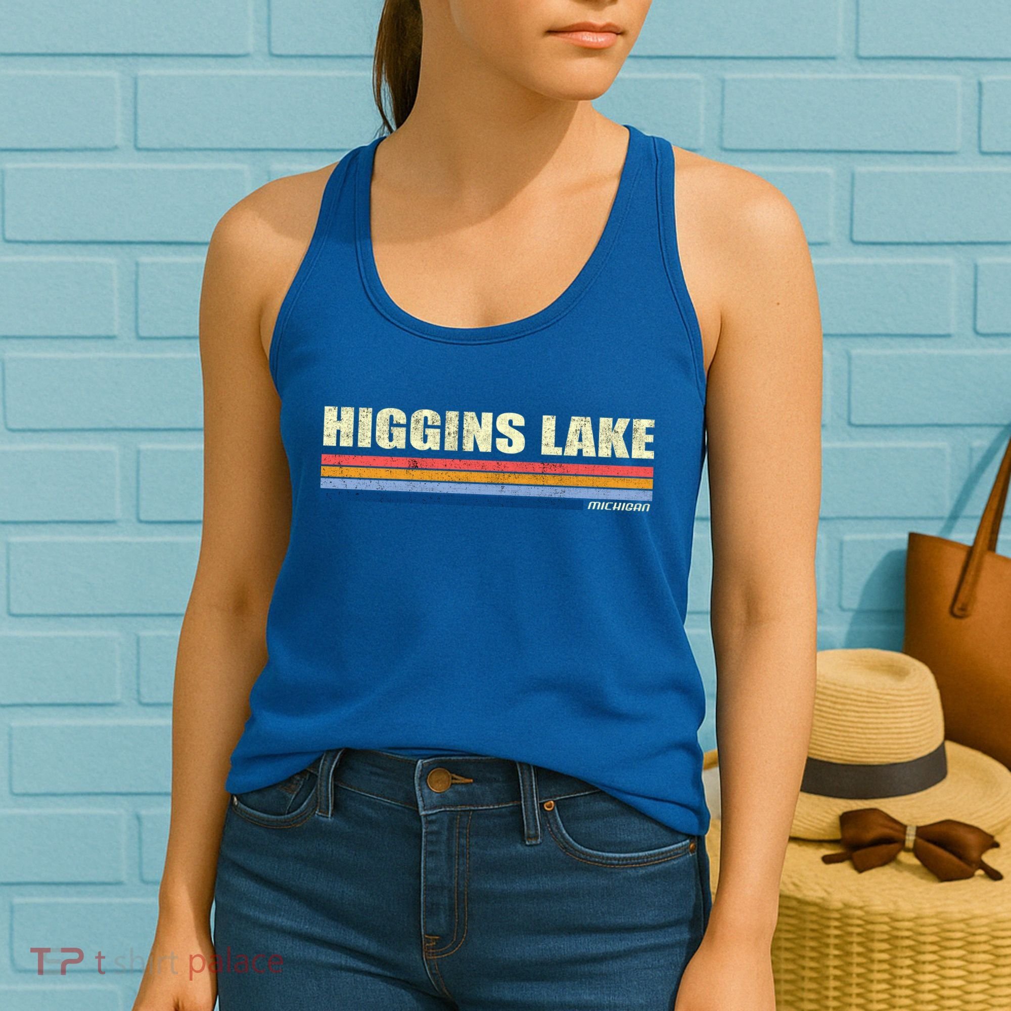 Higgins Lake Michigan Retro Style 1980's Logo Women's Tank Top