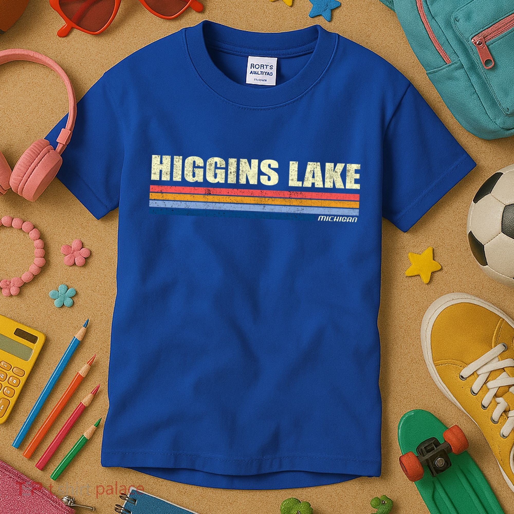 Higgins Lake Michigan Retro Style 1980's Logo Kids T-Shirt