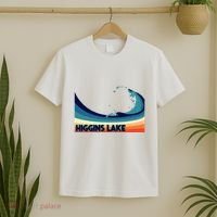 Higgins Lake Michigan Retro Boating Sailing & Fishing T-Shirt thumb 2