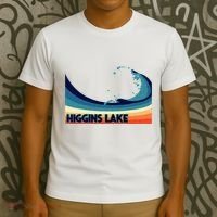 Higgins Lake Michigan Retro Boating Sailing & Fishing T-Shirt thumb 3