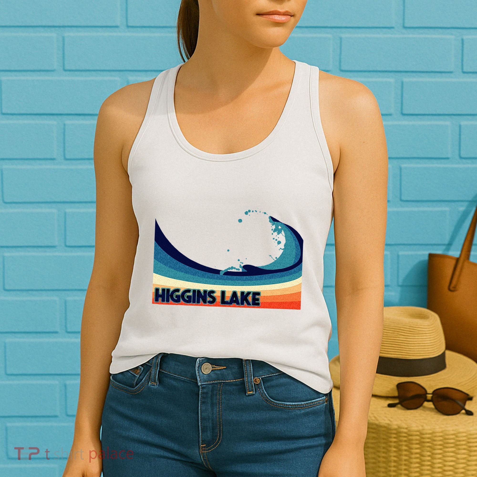 Higgins Lake Michigan Retro Boating Sailing & Fishing Women's Tank Top