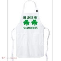 He Likes My Shamrocks Funny St Patricks Day Apron thumb 0