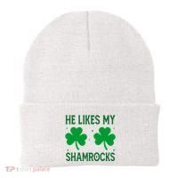 He Likes My Shamrocks Funny St Patricks Day Beanie thumb 0