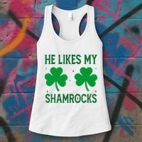 He Likes My Shamrocks Funny St Patricks Day Women's Tank Top thumb 3