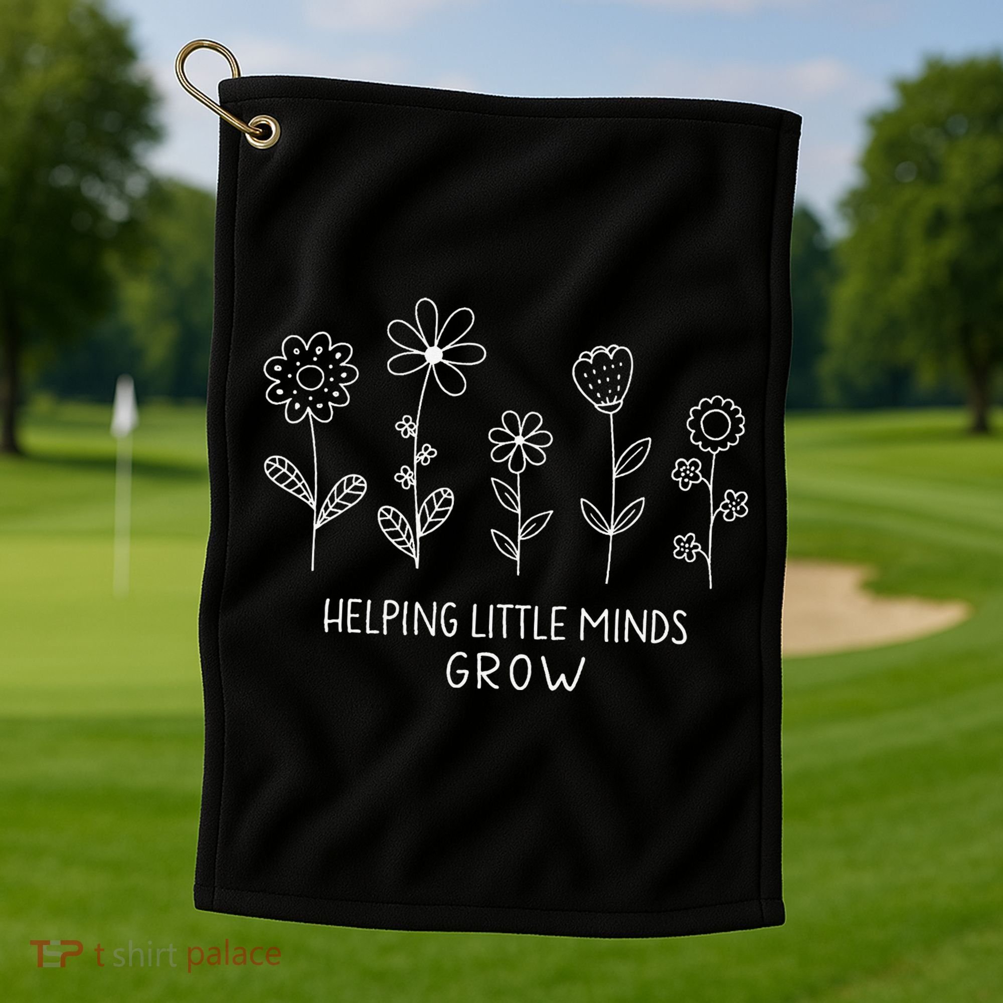 Helping Little Minds Grow Wildflower Kindergarten Teacher Golf Towel