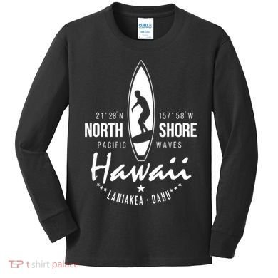 Hawaii Laniakea Oahu Beach North Shore Surfer Pacific Waves Kids Long Sleeve Shirt