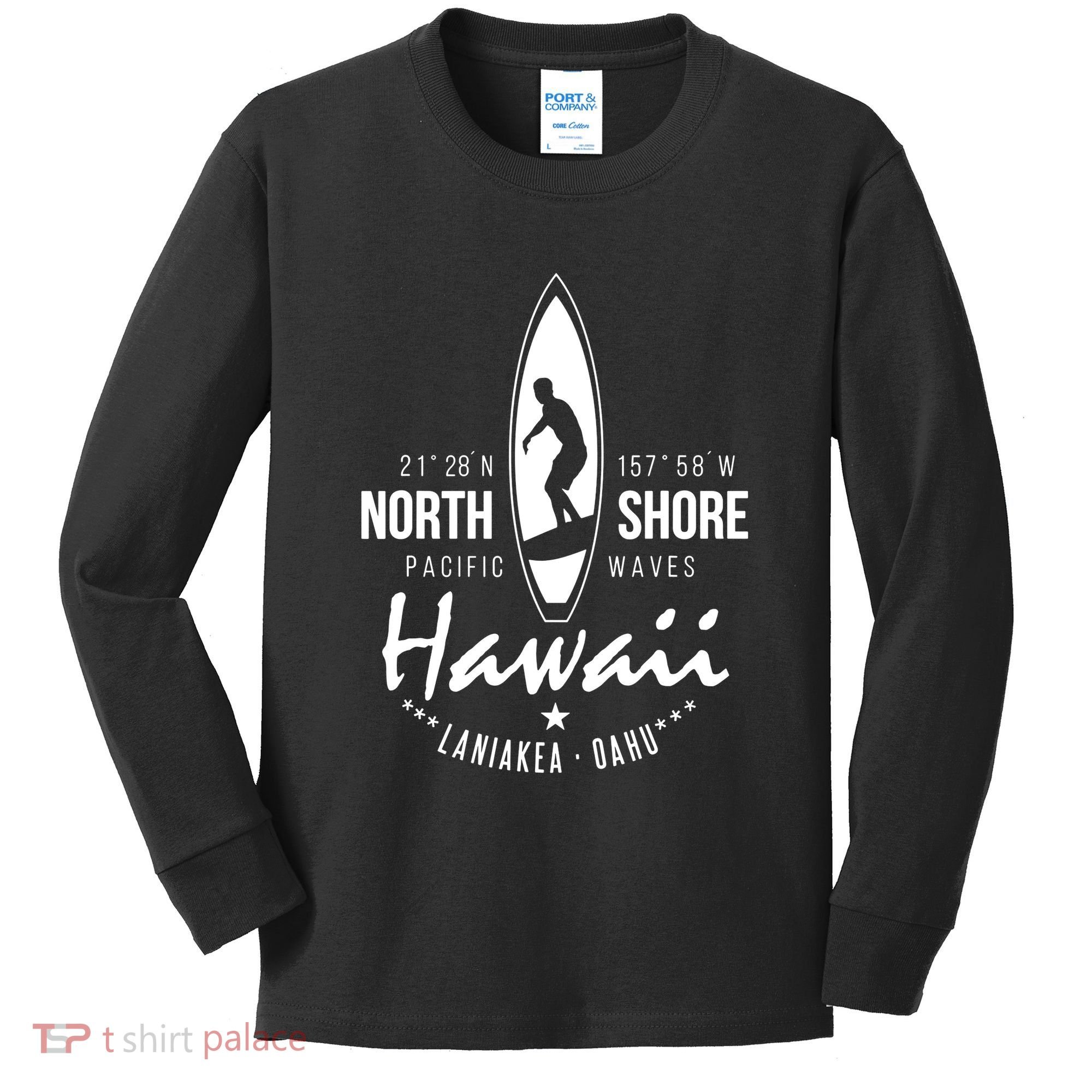 Hawaii Laniakea Oahu Beach North Shore Surfer Pacific Waves Kids Long Sleeve Shirt
