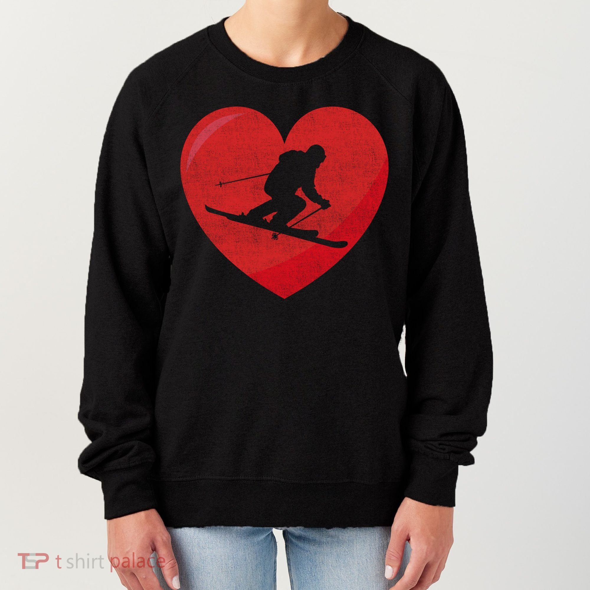 Heart Lover Skiing Gift Valentines Day Cute Gift Women's Sweatshirt