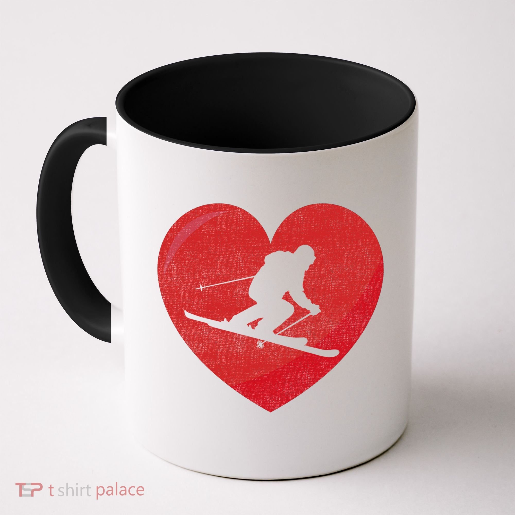 Heart Lover Skiing Gift Valentines Day Cute Gift Coffee Mug