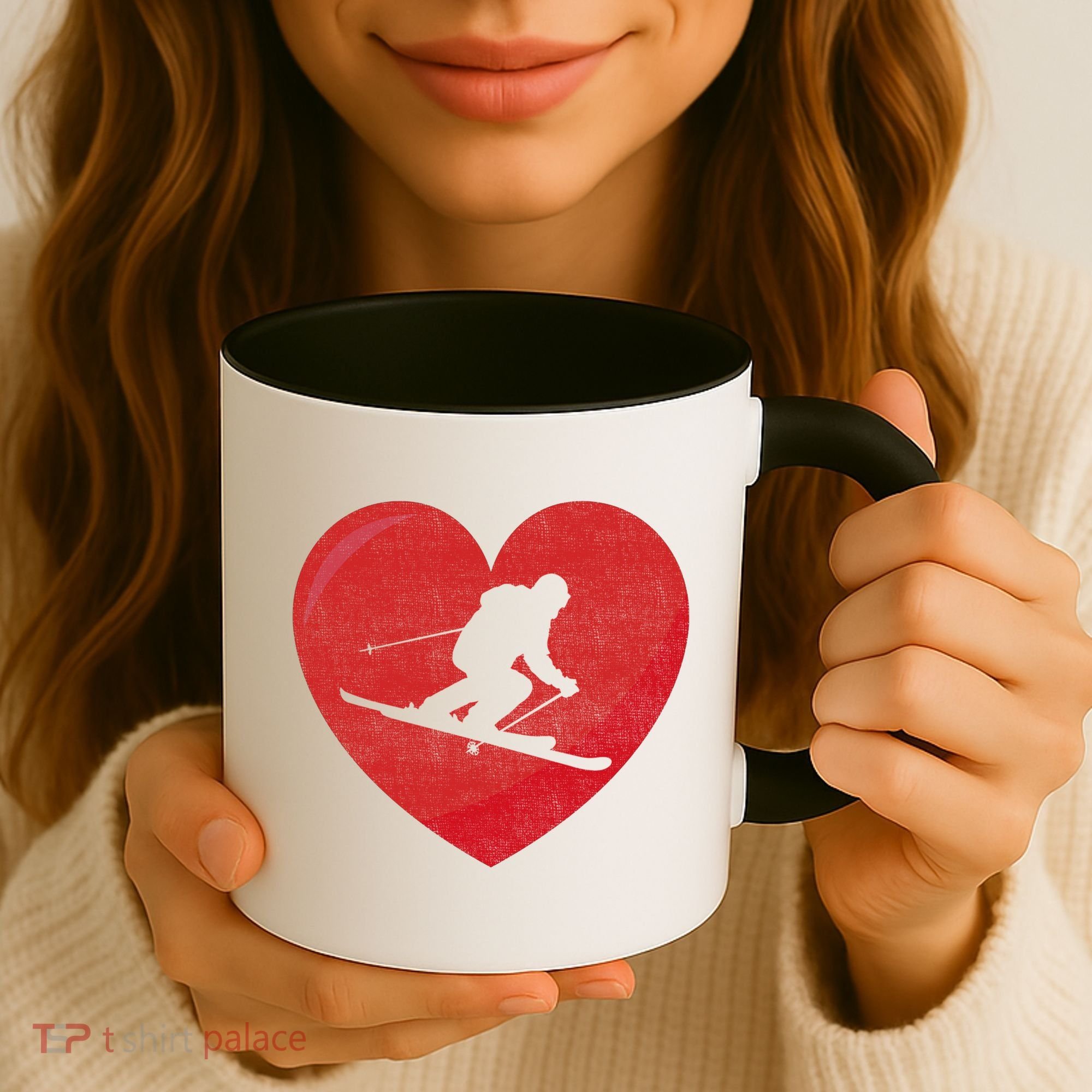 Heart Lover Skiing Gift Valentines Day Cute Gift Coffee Mug
