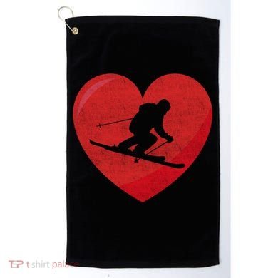 Heart Lover Skiing Gift Valentines Day Cute Gift Golf Towel