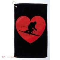 Heart Lover Skiing Gift Valentines Day Cute Gift Golf Towel thumb 0