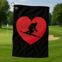 Heart Lover Skiing Gift Valentines Day Cute Gift Golf Towel thumb 1