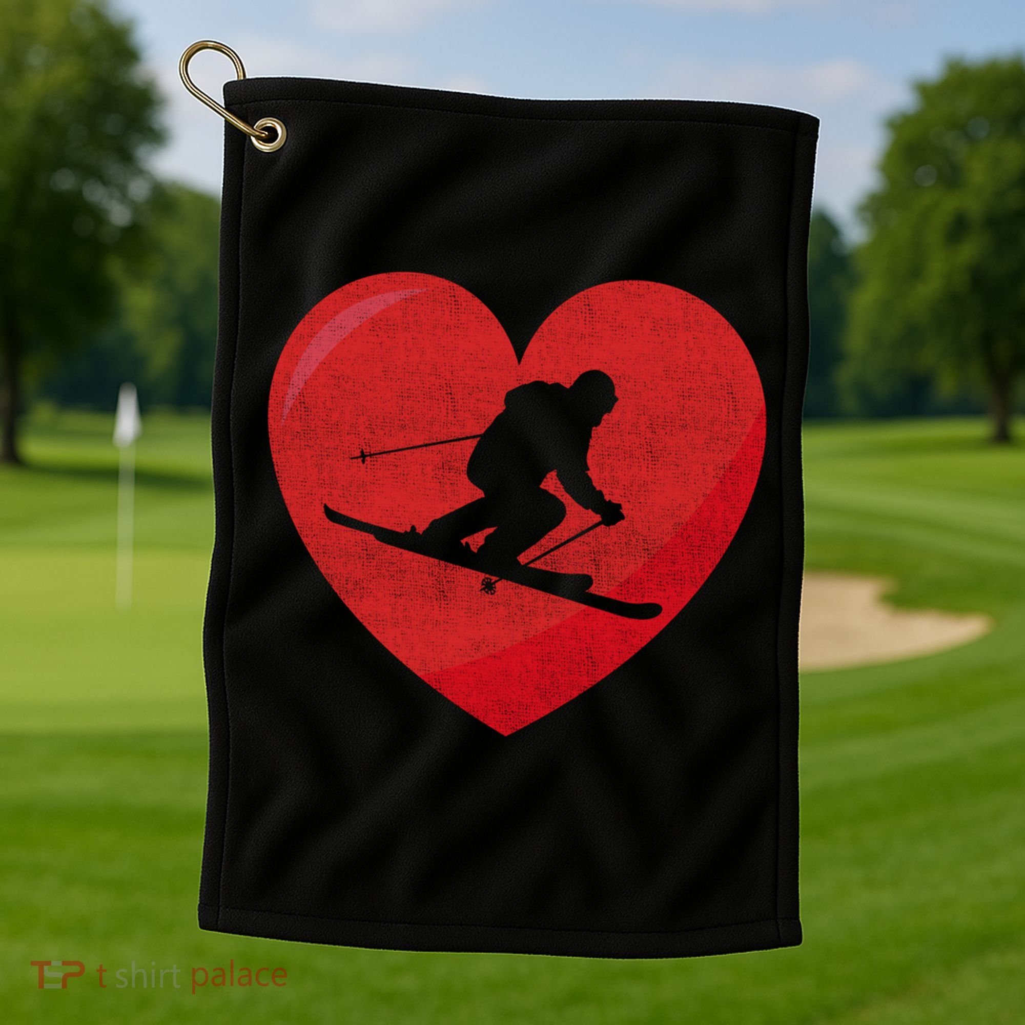 Heart Lover Skiing Gift Valentines Day Cute Gift Golf Towel