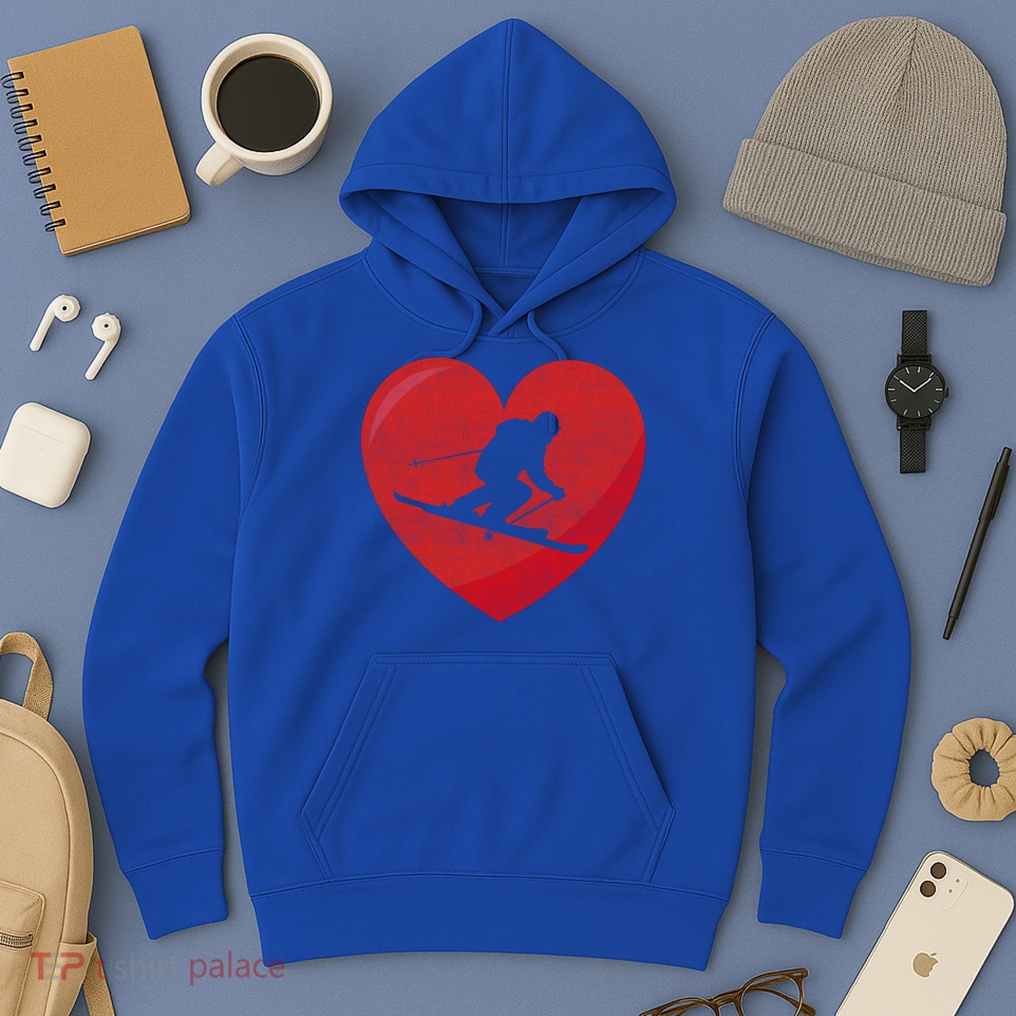Heart Lover Skiing Gift Valentines Day Cute Gift Hoodie