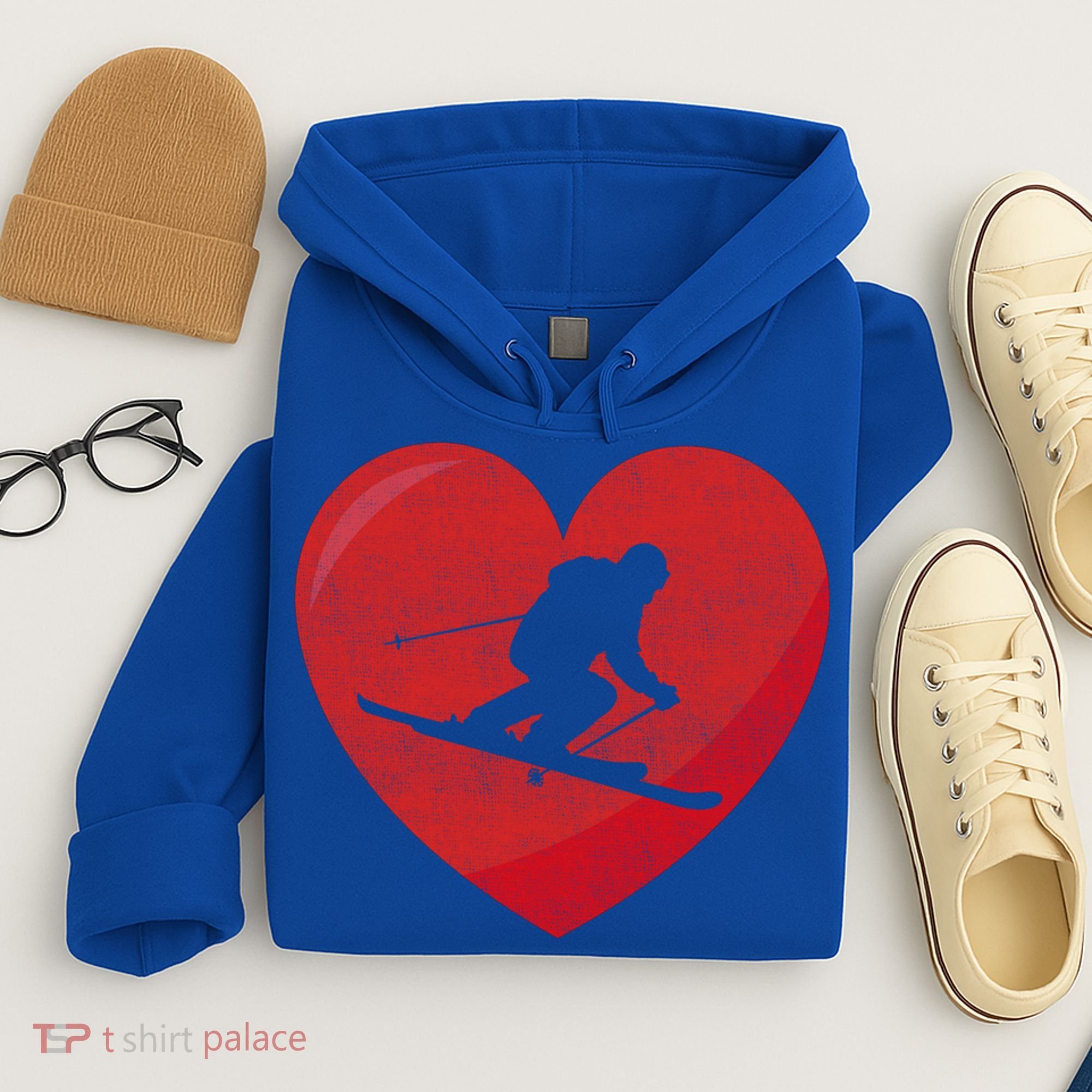 Heart Lover Skiing Gift Valentines Day Cute Gift Hoodie