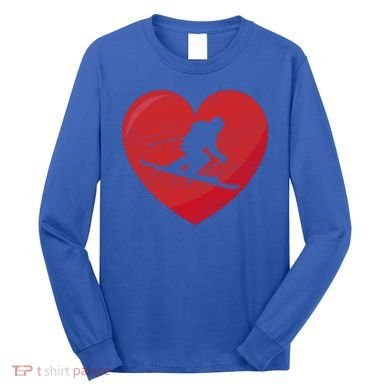 Heart Lover Skiing Gift Valentines Day Cute Gift Long Sleeve Shirt