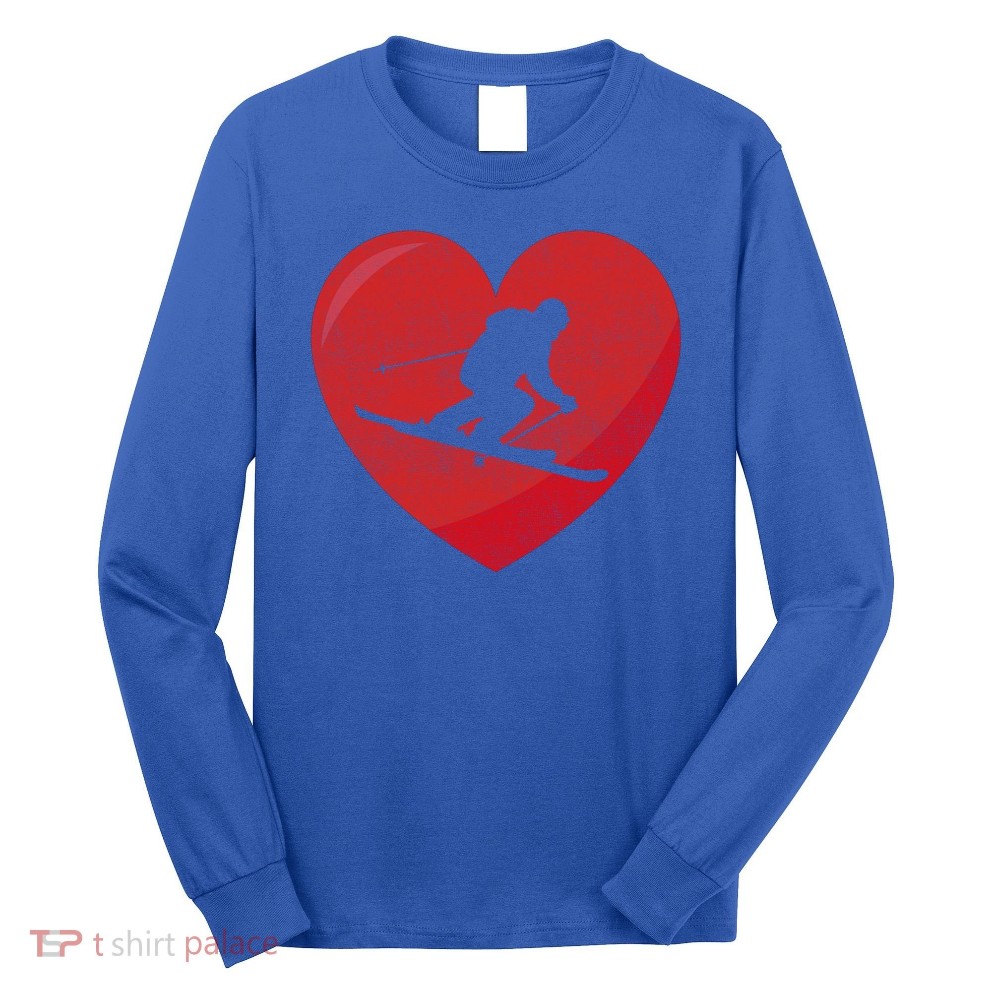 Heart Lover Skiing Gift Valentines Day Cute Gift Long Sleeve Shirt
