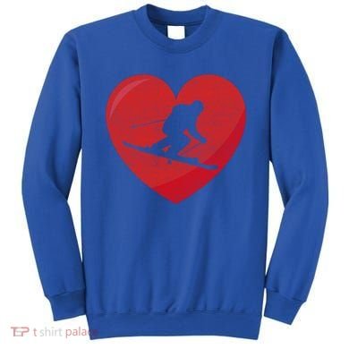 Heart Lover Skiing Gift Valentines Day Cute Gift Sweatshirt