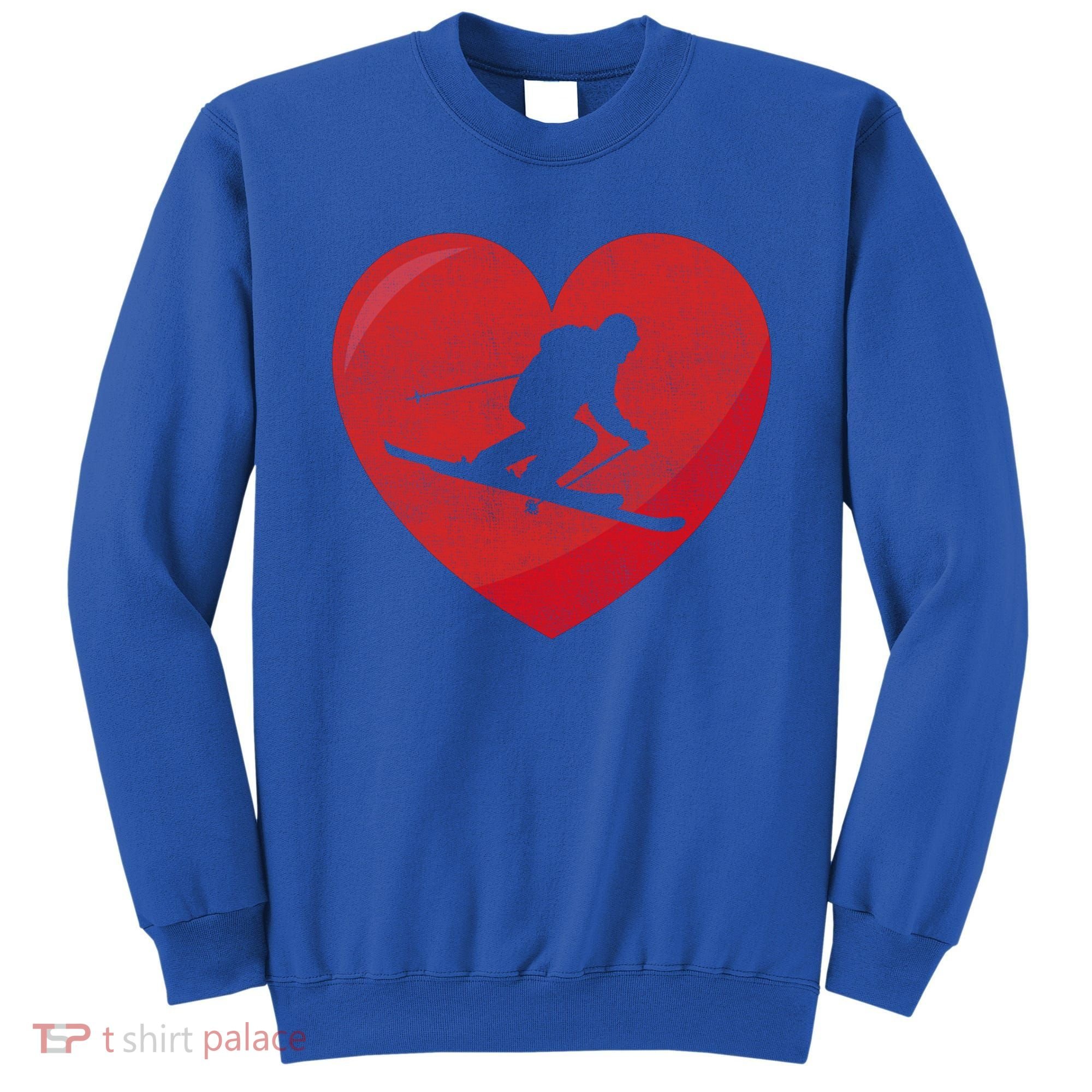 Heart Lover Skiing Gift Valentines Day Cute Gift Sweatshirt
