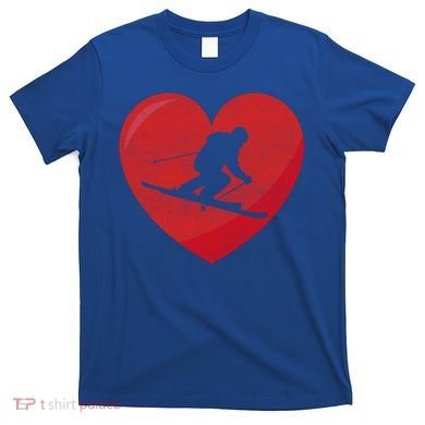 Heart Lover Skiing Gift Valentines Day Cute Gift T-Shirt