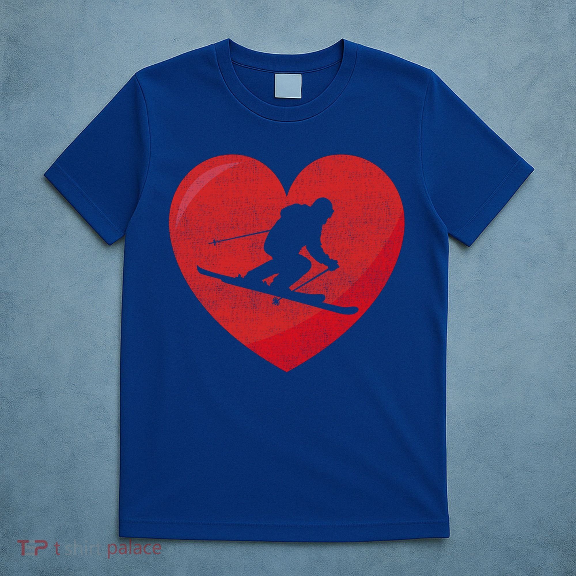 Heart Lover Skiing Gift Valentines Day Cute Gift T-Shirt