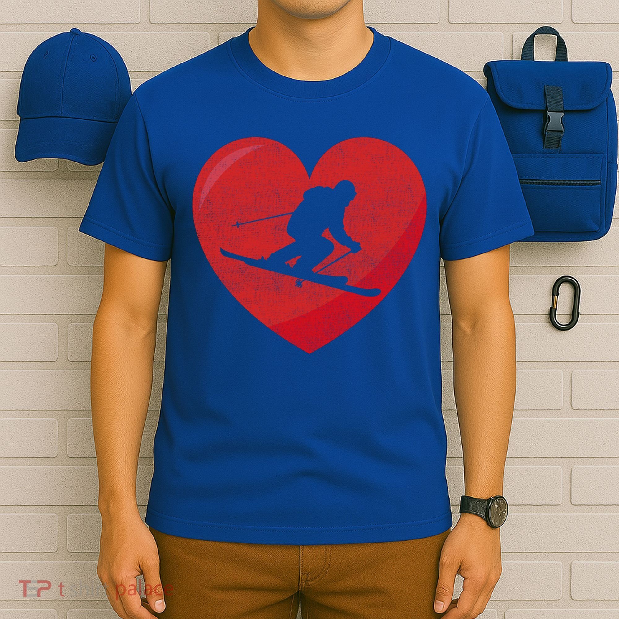 Heart Lover Skiing Gift Valentines Day Cute Gift T-Shirt