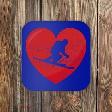 Heart Lover Skiing Gift Valentines Day Cute Gift Coaster