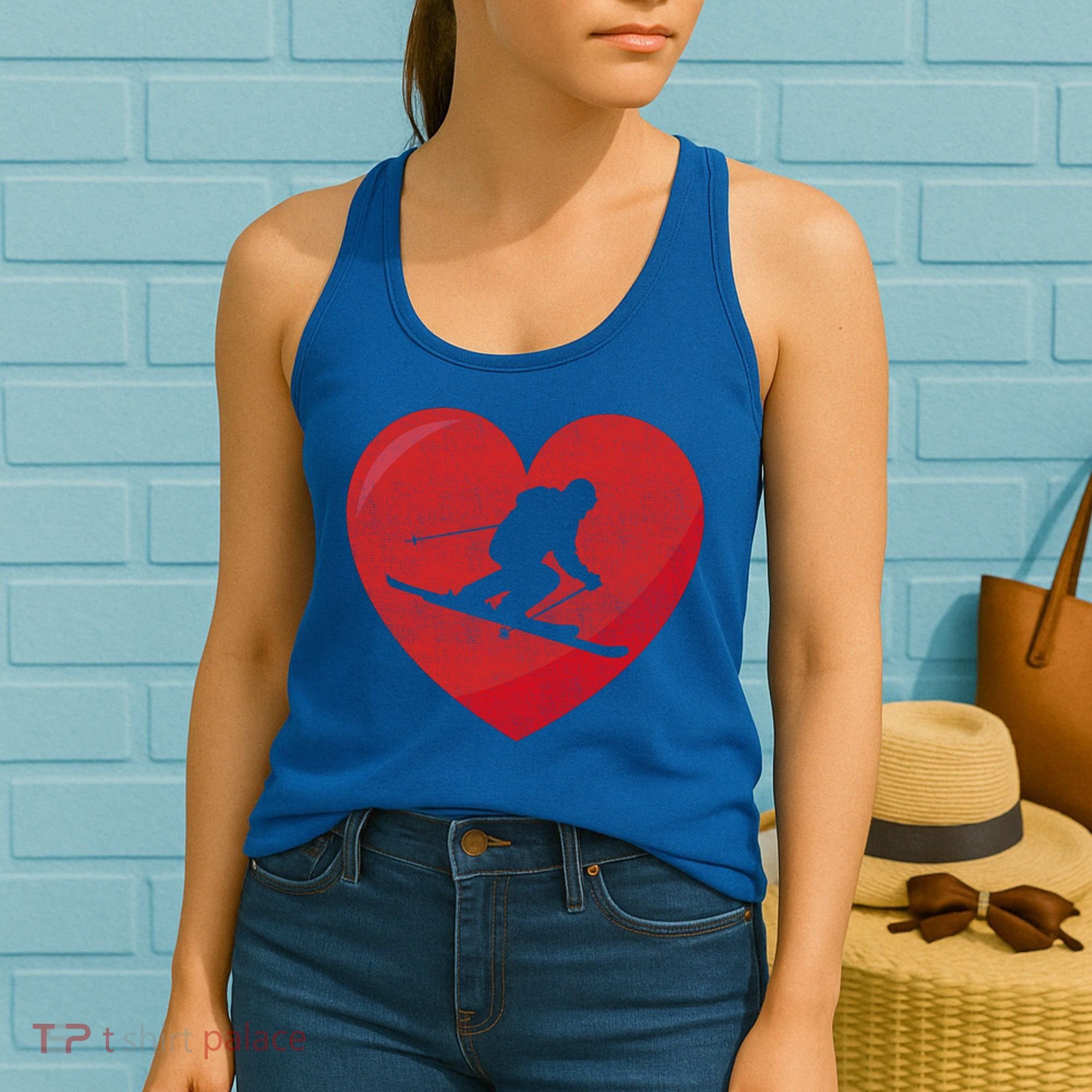 Heart Lover Skiing Gift Valentines Day Cute Gift Women's Tank Top