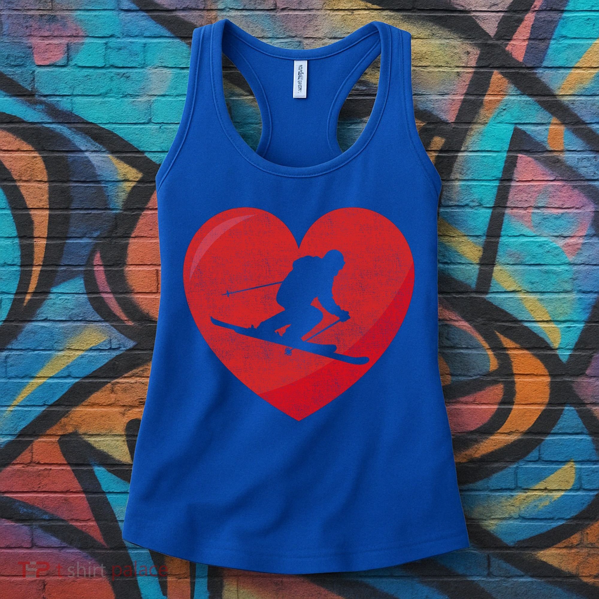 Heart Lover Skiing Gift Valentines Day Cute Gift Women's Tank Top