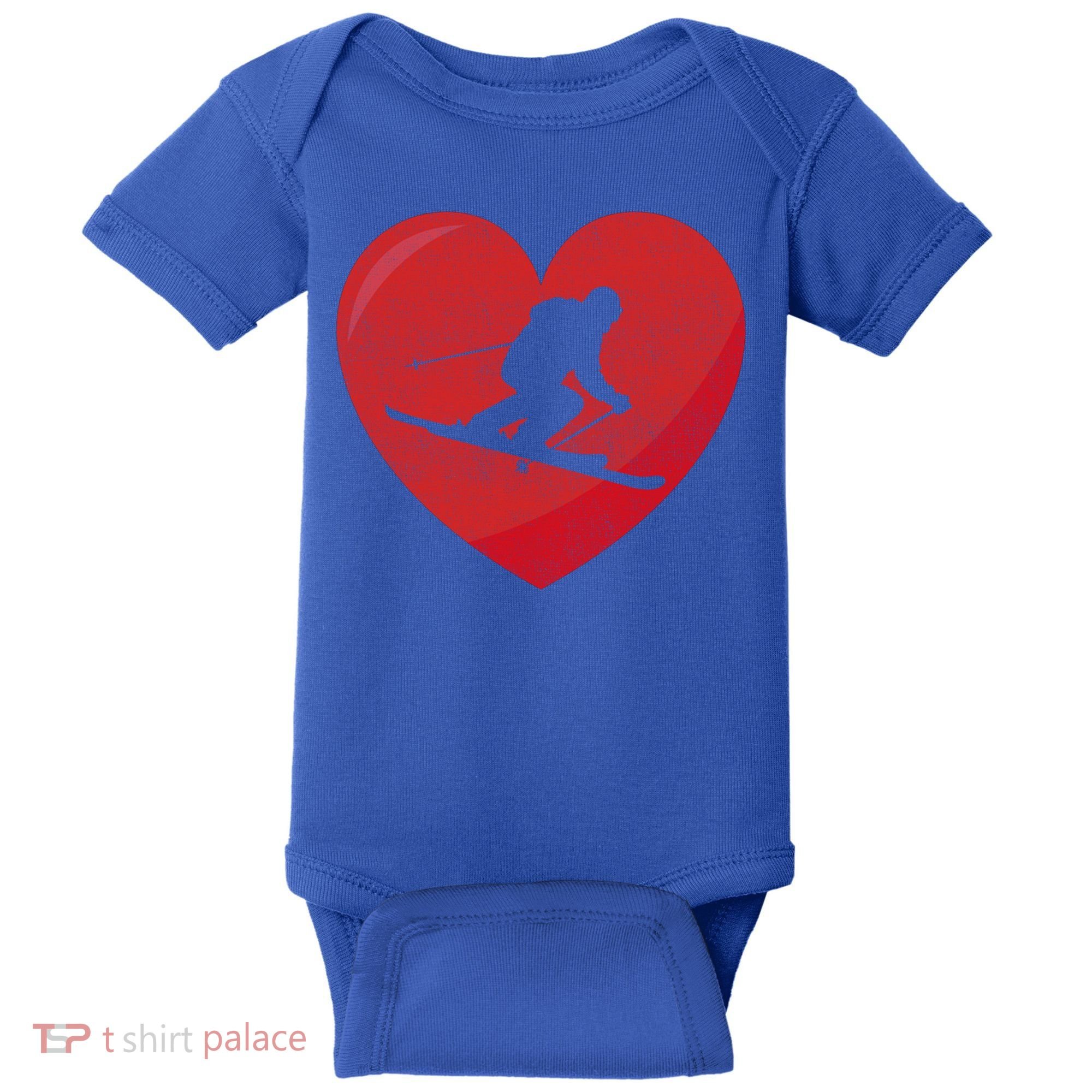 Heart Lover Skiing Gift Valentines Day Cute Gift Baby Bodysuit