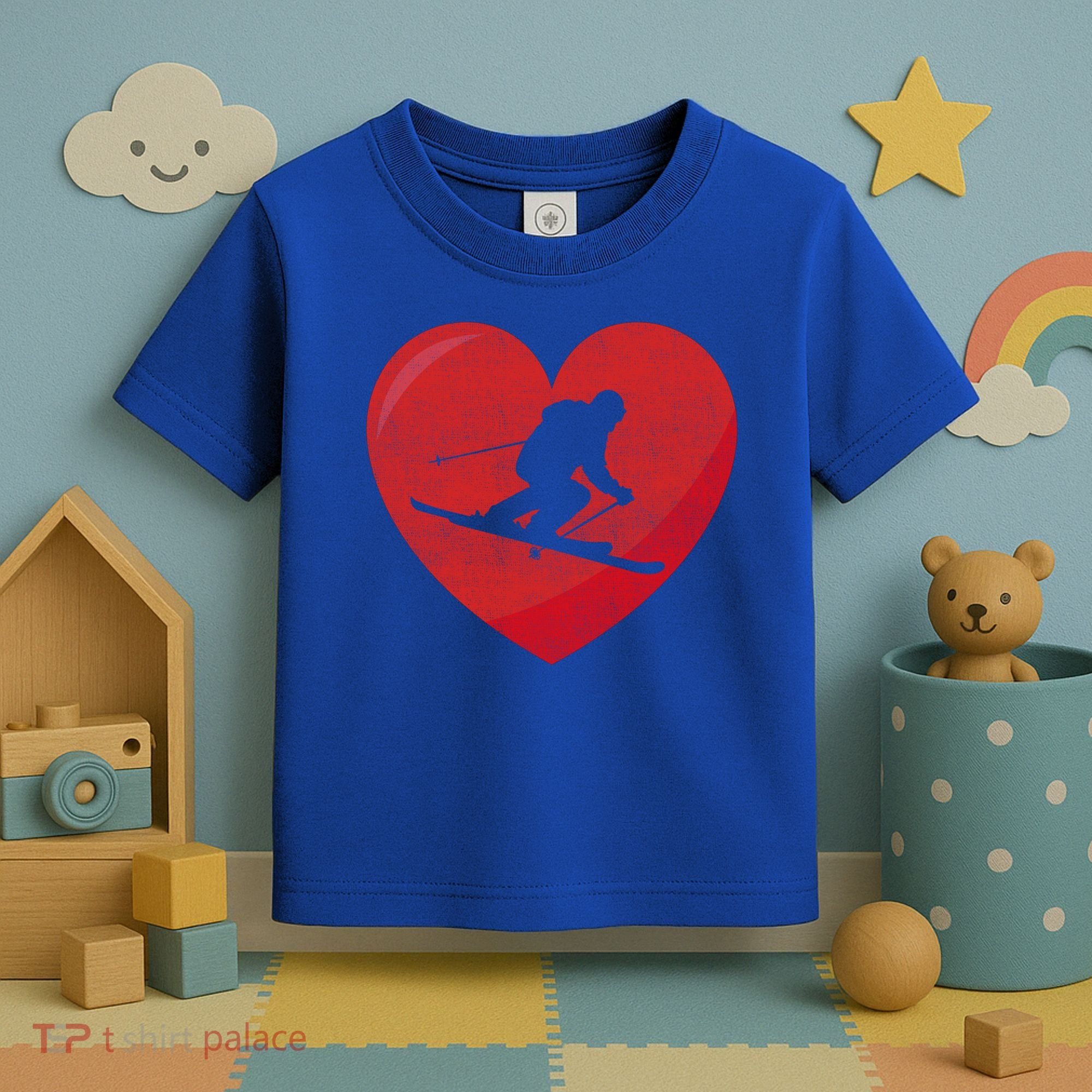 Heart Lover Skiing Gift Valentines Day Cute Gift Toddler T-Shirt