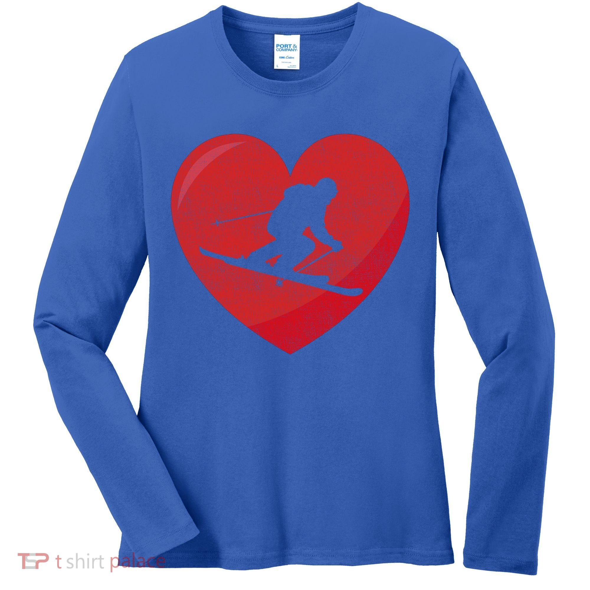 Heart Lover Skiing Gift Valentines Day Cute Gift Women's Long Sleeve Shirt