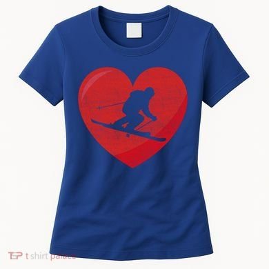 Heart Lover Skiing Gift Valentines Day Cute Gift Women's T-Shirt